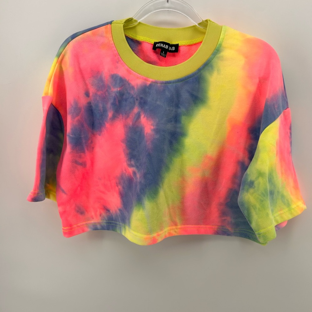 Rehab Lab Neon Tie Dye T Shirt Top Crop Top Party Size Large L  Bright
